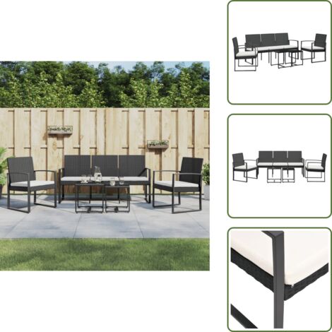 Cuscini per seduta - vidaXL Set da Pranzo da Giardino 5 pz Nero con Cuscini in Rattan PP - Mobili da giardino