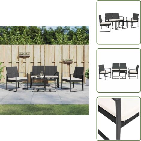 Cuscini per seduta - vidaXL Set da Pranzo da Giardino 5 pz Nero con Cuscini in Rattan PP - Mobili da giardino