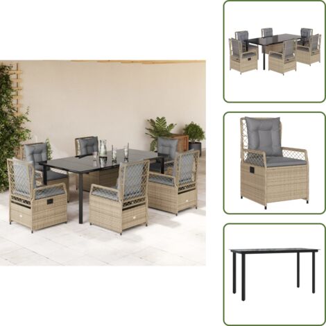 Cuscini per seduta - vidaXL Set da Pranzo da Giardino 7 pz con Cuscini Beige in Polyrattan - Cuscini per schienale