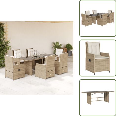 Cuscini per seduta - vidaXL Set da Pranzo da Giardino 7 pz con Cuscini Beige in Polyrattan - Cuscini per schienale