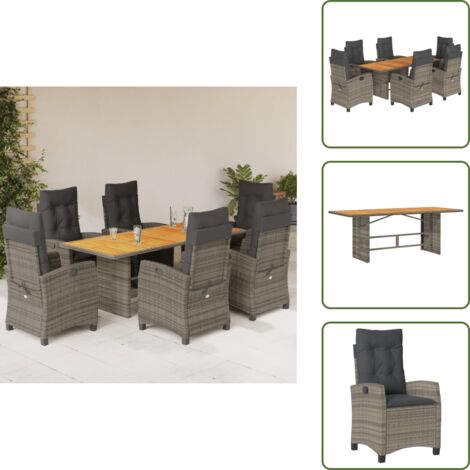 Cuscini per seduta - vidaXL Set da Pranzo da Giardino 7 pz con Cuscini in Polyrattan Grigio - Cuscini per schienale
