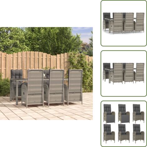 Cuscini per seduta - vidaXL Set da Pranzo da Giardino 7 pz con Cuscini in Polyrattan Grigio - Cuscini per schienale