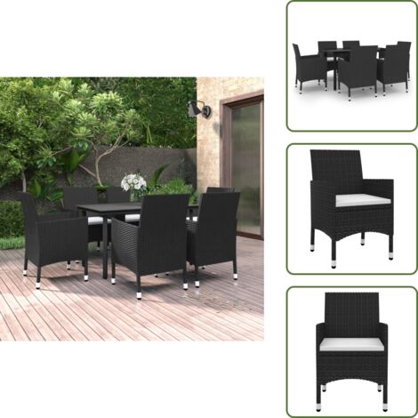 Cuscini per seduta - vidaXL Set da Pranzo da Giardino 7 pz con Cuscini Polyrattan e Vetro - Rattan