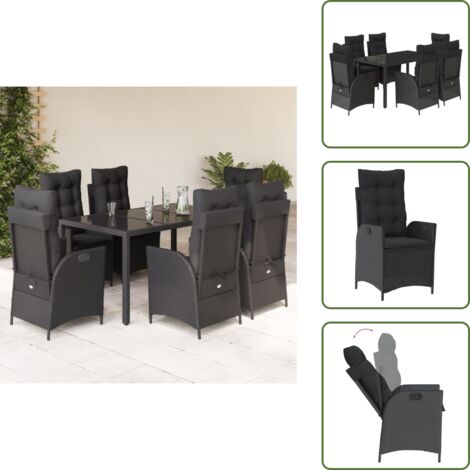 Cuscini per seduta - vidaXL Set da Pranzo da Giardino 7 pz Nero con Cuscini in Polyrattan - Cuscini per schienale