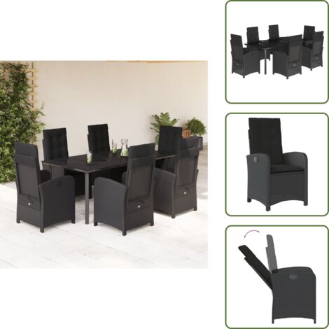 Cuscini per seduta - vidaXL Set da Pranzo da Giardino 7 pz Nero con Cuscini in Polyrattan - Cuscini per schienale