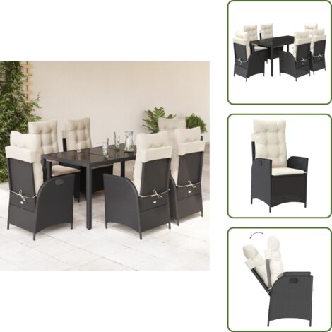 Cuscini per seduta - vidaXL Set da Pranzo da Giardino 7 pz Nero con Cuscini in Polyrattan - Cuscini per schienale