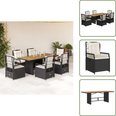 Cuscini per seduta - vidaXL Set da Pranzo da Giardino 7 pz Nero con Cuscini in Polyrattan - Rattan PE