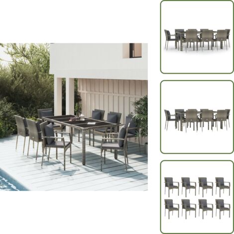 Cuscini per seduta - vidaXL Set da Pranzo da Giardino 9 pz con Cuscini in Polyrattan Grigio - Rattan PE