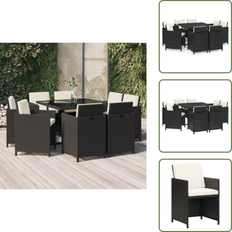Cuscini per seduta - vidaXL Set da Pranzo da Giardino 9 pz con Cuscini Nero in Polyrattan - Cuscini per schienale