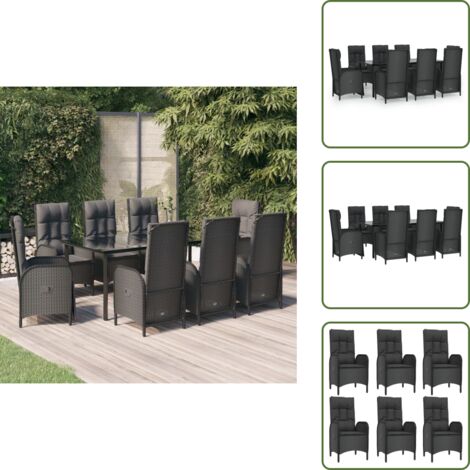 Cuscini per seduta - vidaXL Set da Pranzo da Giardino 9 pz con Cuscini Nero in Polyrattan - Cuscini per schienale