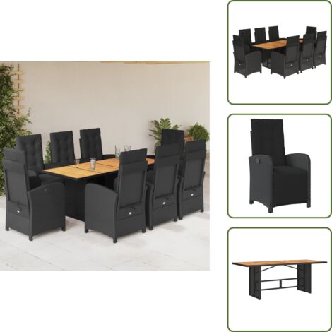 Cuscini per seduta - vidaXL Set da Pranzo da Giardino 9 pz con Cuscini Nero in Polyrattan - Cuscini per schienale