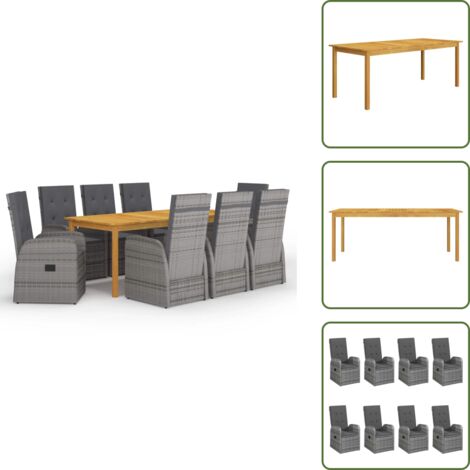 Cuscini per seduta - vidaXL Set da Pranzo da Giardino 9 pz Grigio - Cuscini per schienale