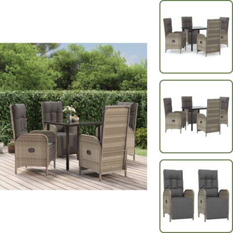 Cuscini per seduta - vidaXL Set da Pranzo Giardino 5pz Nero e Grigio con Cuscini Polyrattan - Cuscini per schienale