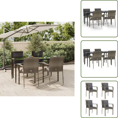 Cuscini per seduta - vidaXL Set da Pranzo Giardino 5pz Nero e Grigio con Cuscini Polyrattan - Rattan PE