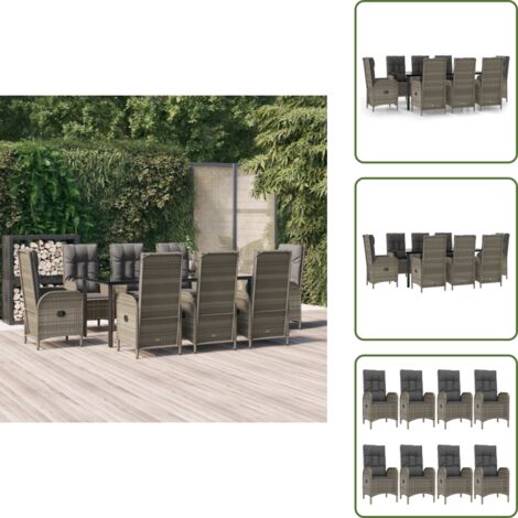 Cuscini per seduta - vidaXL Set da Pranzo Giardino 9pz con Cuscini Nero e Grigio Polyrattan - Cuscini per schienale