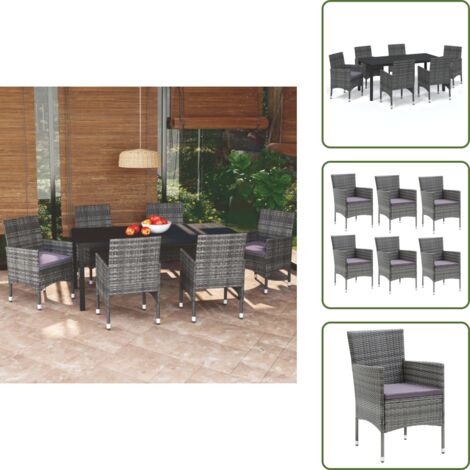 Cuscini per seduta - vidaXL Set da Pranzo per Giardino 7 pz con Cuscini Polyrattan Grigio - Mobili da esterno