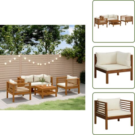 Cuscini per seduta - vidaXL Set Divani da Giardino 5 pz con Cuscini Crema in Legno Acacia - Tavolino da giardino