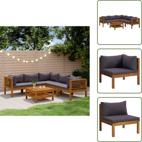 Cuscini per seduta - vidaXL Set Divani da Giardino 6 pz con Cuscini in Massello di Acacia - Tavolino da giardino