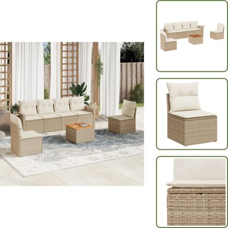 Cuscini per seduta - vidaXL Set Divani da Giardino 7 pz con Cuscini Beige in Polyrattan - Rattan PE