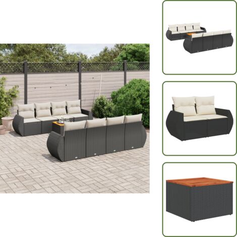 Cuscini per seduta - vidaXL Set Divani da Giardino 9 pz con Cuscini Nero in Polyrattan - Cuscini per schienale