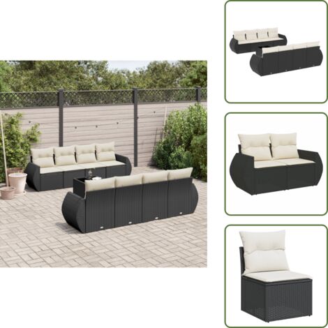 Cuscini per seduta - vidaXL Set Divani da Giardino 9 pz con Cuscini Nero in Polyrattan - Cuscini per schienale