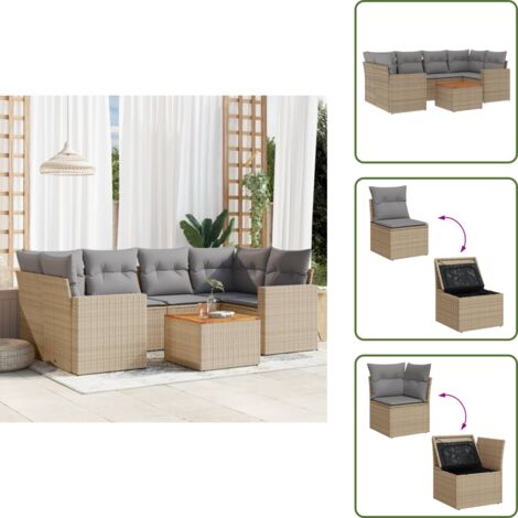 Cuscini per seduta - vidaXL Set Divano da Giardino 7 pz con Cuscini Beige Misto Polyrattan - Rattan PE