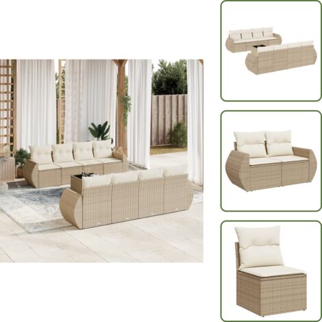 Cuscini per seduta - vidaXL Set Divano da Giardino 9 pz con Cuscini Beige in Polyrattan - Rattan PE