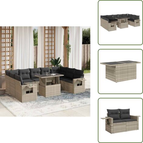 Cuscini per seduta - vidaXL Set Divano Giardino 10 pz con Cuscini Grigio Chiaro Polyrattan - Rattan PE