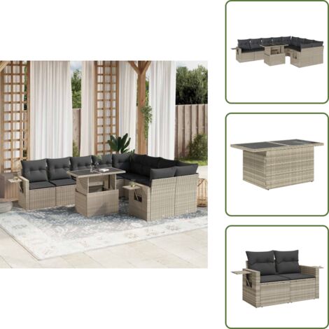 Cuscini per seduta - vidaXL Set Divano Giardino 10 pz con Cuscini Grigio Chiaro Polyrattan - Rattan PE