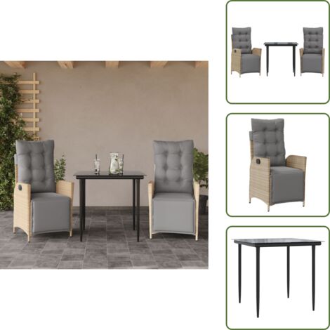 Cuscini per seduta - vidaXL Set Pranzo da Giardino 3 pz con Cuscini Beige Misto Polyrattan - Cuscini per schienale