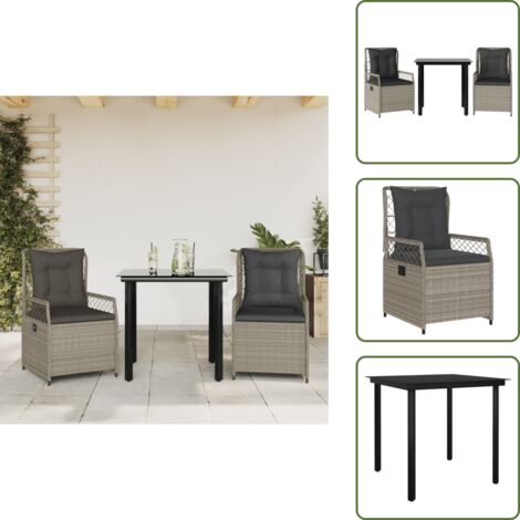 Cuscini per seduta - vidaXL Set Pranzo da Giardino 3pz con Cuscini Grigio Chiaro Polyrattan - Cuscini per schienale