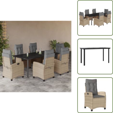 Cuscini per seduta - vidaXL Set Pranzo da Giardino 7 pz con Cuscini Beige Misto Polyrattan - Cuscini per schienale