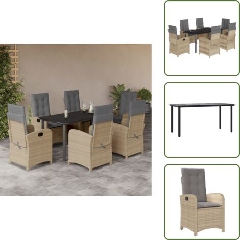 Cuscini per seduta - vidaXL Set Pranzo da Giardino 7 pz con Cuscini Beige Misto Polyrattan - Cuscini per schienale