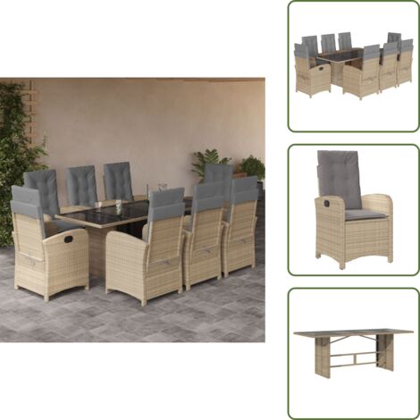 Cuscini per seduta - vidaXL Set Pranzo da Giardino 9 pz con Cuscini Beige Misto Polyrattan - Cuscini per schienale