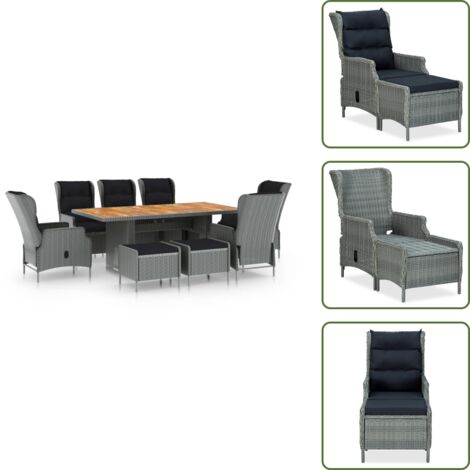 Cuscini per seduta - vidaXL Set Pranzo da Giardino 9pz con Cuscini Polyrattan Grigio Chiaro - Cuscini per schienale