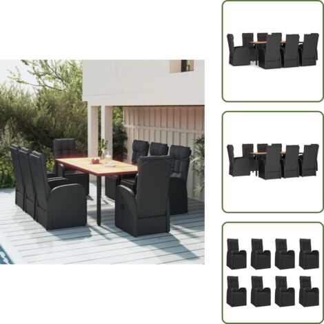 Cuscini per seduta - vidaXL Set Pranzo Giardino 9pz Nero Polyrattan e Legno Massello Acacia - Cuscini per schiena