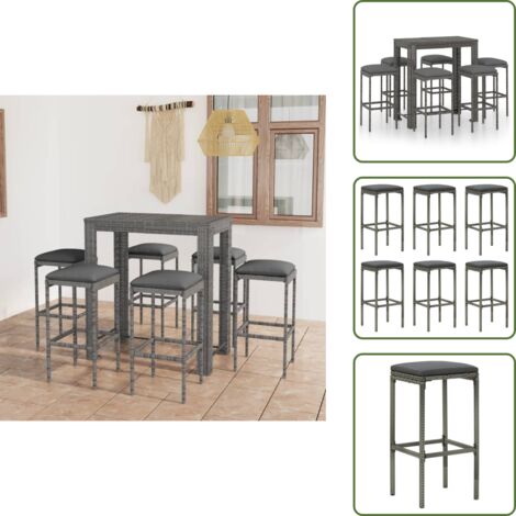 Cuscini per sgabelli - vidaXL Set da Bar da Giardino 7 pz con Cuscini in Polyrattan Grigio - Polyrattan