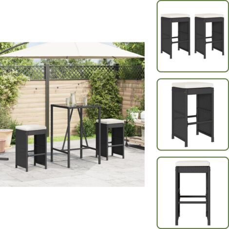Cuscini per sgabelli - vidaXL Sgabelli da Bar con Cuscini 2 pz Neri in Polyrattan - Sgabelli in rattan