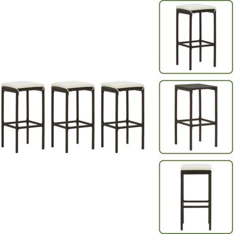 Cuscini per sgabelli - vidaXL Sgabelli da Bar con Cuscini 3 pz Marroni in Polyrattan - Sgabelli per bar