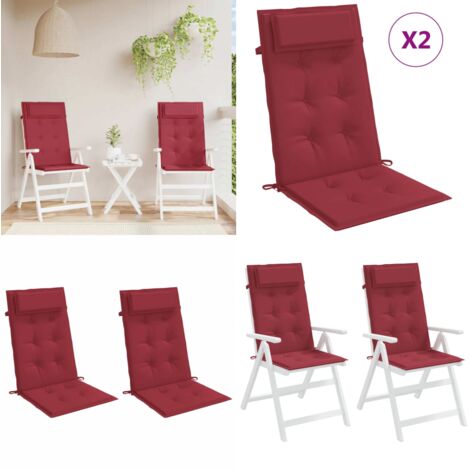 Cuscini Sedia con Schienale Alto 2 pz Rosso Vino Tessuto Oxford - Cuscino per sedia - Cuscino alto