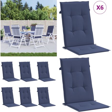 Cuscini Sedia con Schienale Alto 6 pz Blu Marino Tessuto - Cuscino da patio - Cuscino per sedia