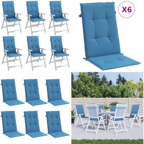 Cuscini Sedia Schiena Alta 6 Blu Mélange 120x50x4 Tessuto - Cuscino da patio - Cuscino per sedia