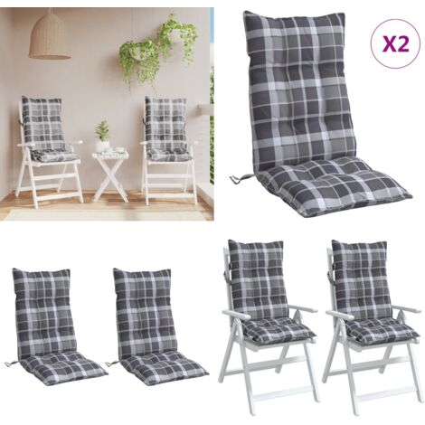 Cuscini Sedia Schienale Alto 2 pz Quadri Grigio Tessuto Oxford - Cuscino per sedia - Cuscino per schienale alto