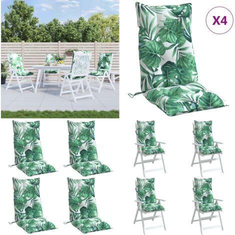 Cuscini Sedia Schienale Alto 4 pz Motivo Foglie Tessuto Oxford - Cuscino per sedia - Cuscino per schienale