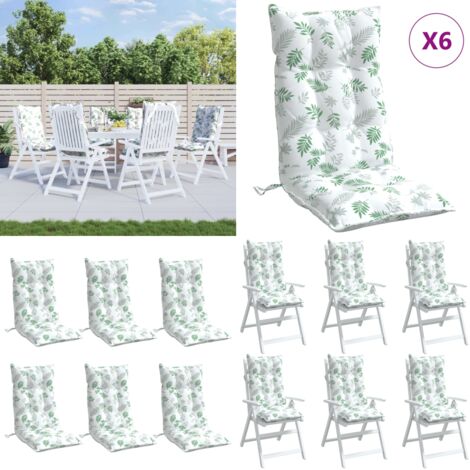 Cuscini Sedia Schienale Alto 6 pz Motivo Foglie Tessuto Oxford - Cuscino per sedia - Cuscino per schienale