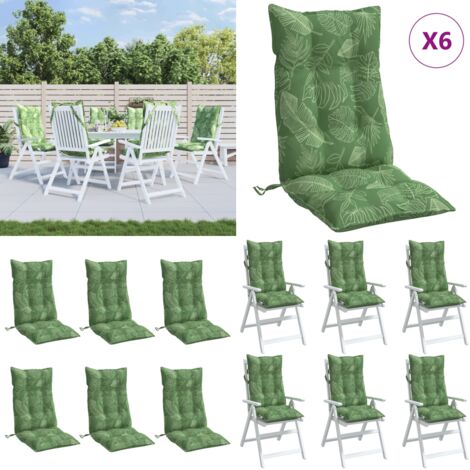 Cuscini Sedia Schienale Alto 6 pz Motivo Foglie Tessuto Oxford - Cuscino per sedia - Cuscino per schienale