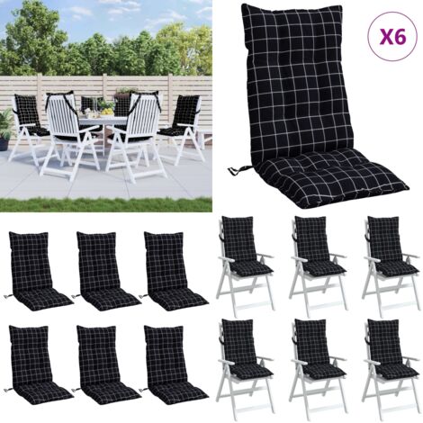 Cuscini Sedia Schienale Alto 6 pz Quadri Nero Tessuto Oxford - Cuscino per sedia - Cuscino per schienale alto