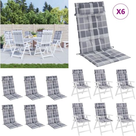 Cuscini Sedia Schienale Alto 6pz a Quadri Grigio Tessuto Oxford - Cuscino per sedia - Cuscino per schienale alto