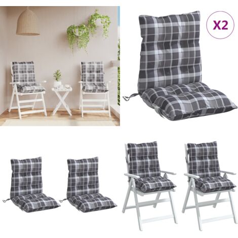 Cuscini Sedia Schienale Basso 2 pz Quadri Grigio Tessuto Oxford - Cuscino per sedia - Cuscino da esterno
