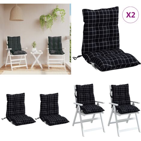Cuscini Sedia Schienale Basso 2 pz Quadri Nero Tessuto Oxford - Cuscino per sedia - Cuscino per sedia da giardino